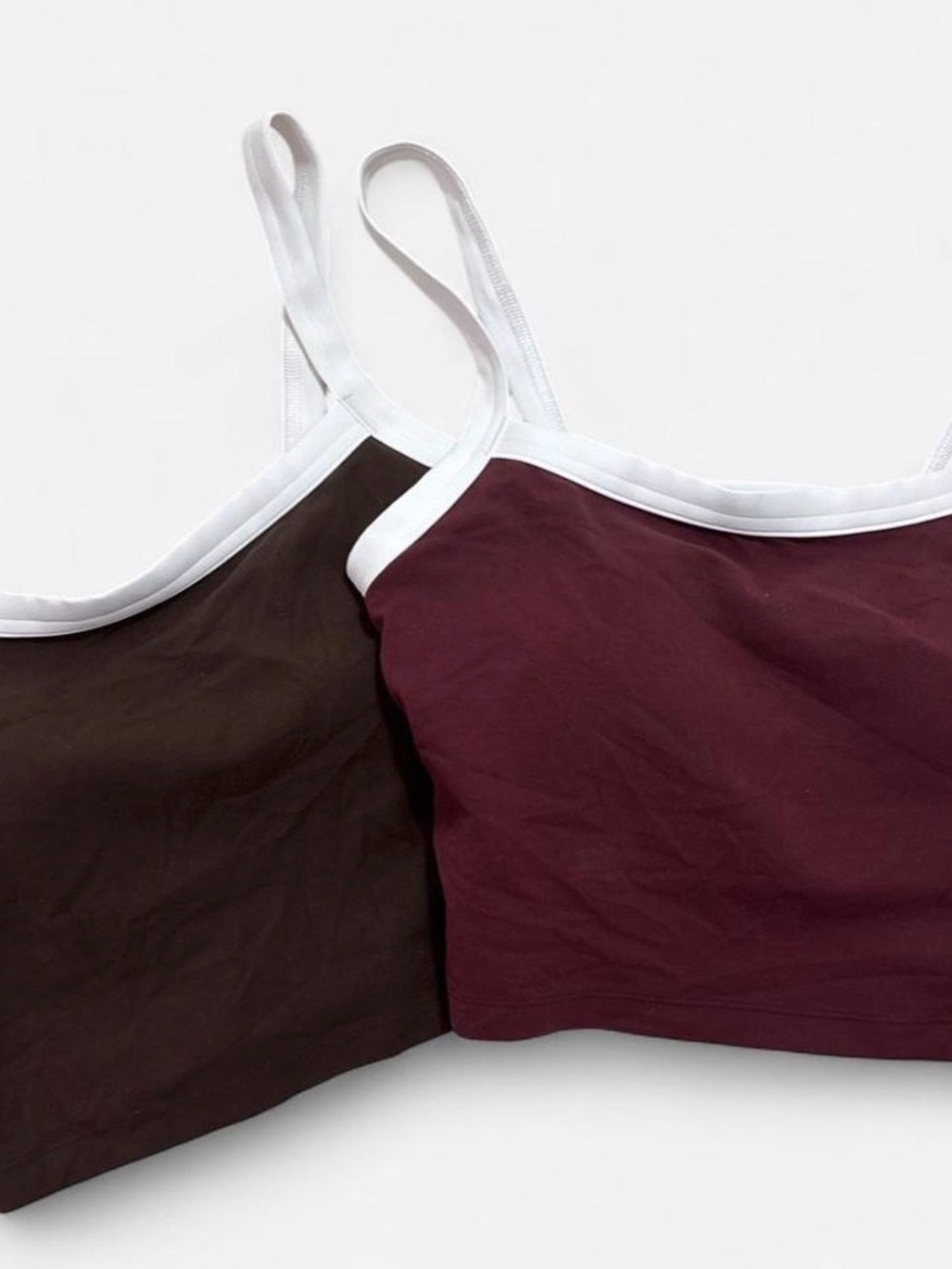 Abercrombie & Fitch Two-Pack Cami Crop Tops in Burgundy and Dark Brown